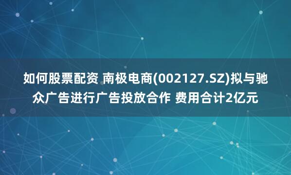 如何股票配资 南极电商(002127.SZ)拟与驰众广告进行广告投放合作 费用合计2亿元